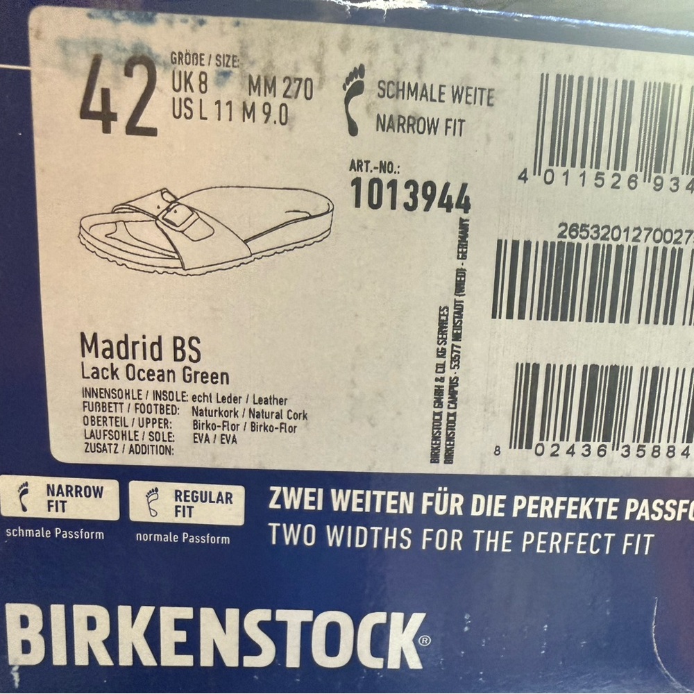 Birkenstock Patent Single-Strap Slides in Turquoise with Orange sole - Picture 5 of 7